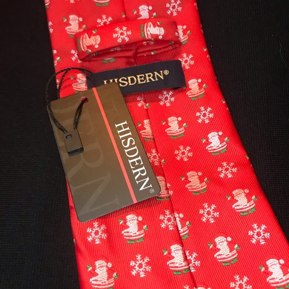 Hisdern Necktie Red With Santa Snowflake Holiday - Picture 4 of 6